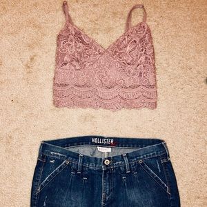 La Hearts Lace Crop Top & Hollister Jean Skirt